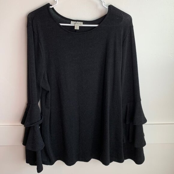 Style & Co. Tops - STYLE & CO Black Triple Bell Long Sleeve Blouse